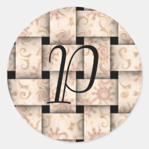 pink weave initial design classic round sticker