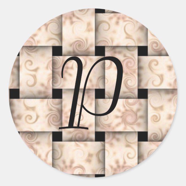 pink weave initial design classic round sticker (Front)