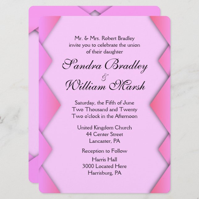 Pink Weave Wedding Invitation (Front/Back)