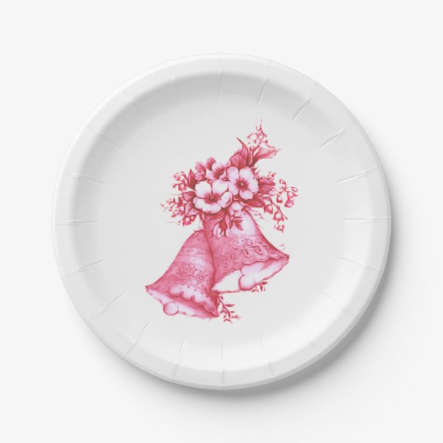 Pink Wedding Bells Paper Plate (Front)