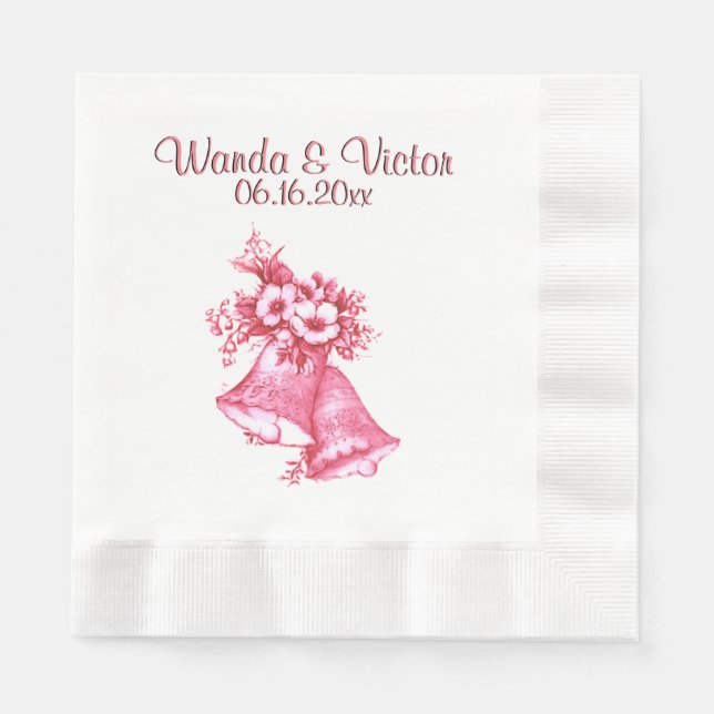 Pink Wedding Bells Personalised Napkin (Front)