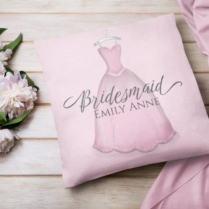 Pink Wedding Bridesmaid Watercolor Dress Cushion