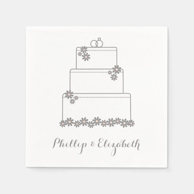 Pink Wedding Cake Reception Dessert Napkins (Front)