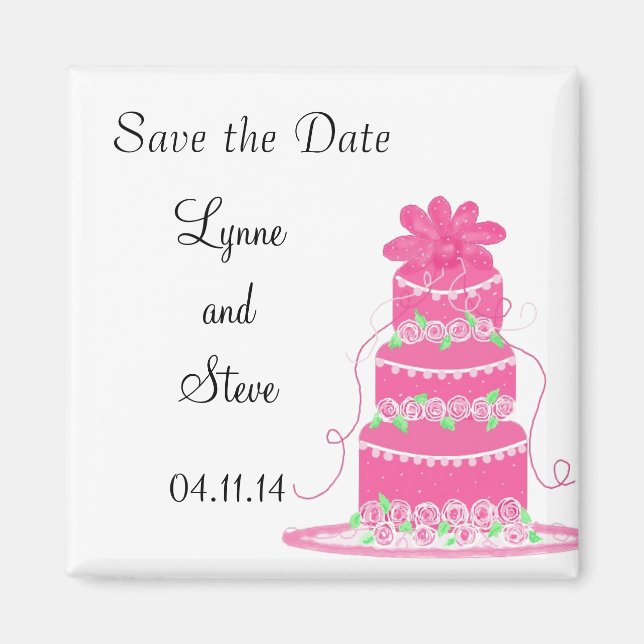 Pink Wedding Cake Save the Date Magnet (Front)