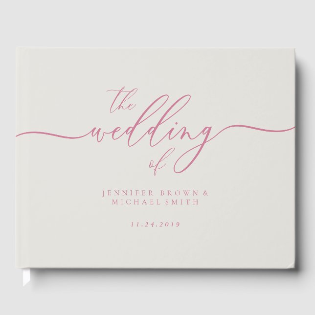 Pink Wedding Custom Name Date Guest Book (Front)