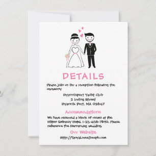 Pink Wedding Details - Cartoon Bride And Groom Invitation