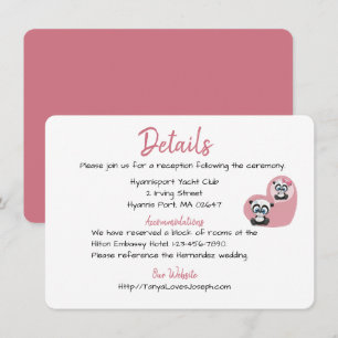Pink Wedding Details Panda Teddy Bears Heart Invitation