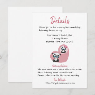 Pink Wedding Details Panda Teddy Bears Heart Invitation