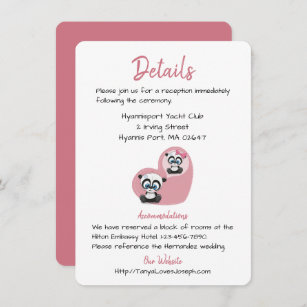Pink Wedding Details Panda Teddy Bears Heart Invitation
