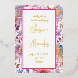 Pink wedding floral Lily Invitation classics Gold