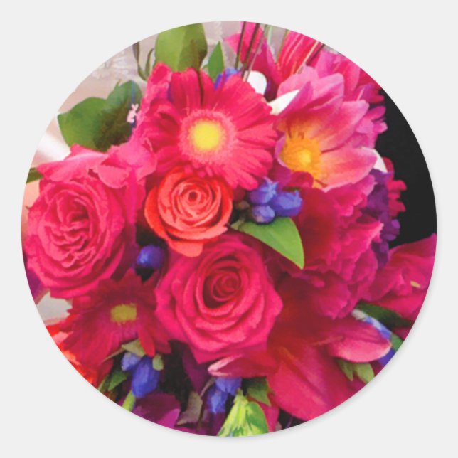 Pink Wedding Flower Bouquet Envelope Seal Stickers (Front)