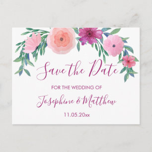 PInk Wedding Flowers Save the Date Announcement Postcard