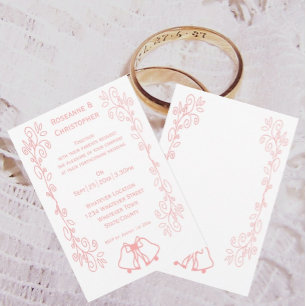 Pink Wedding Invitation Bells Scrollwork