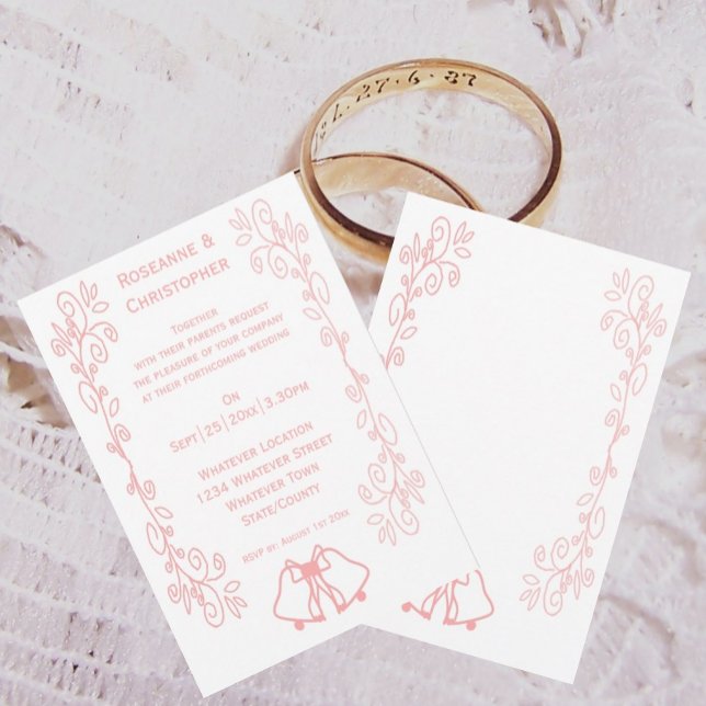 Pink Wedding Invitation Bells Scrollwork (Pink wedding invitation bells and scrollwork design)