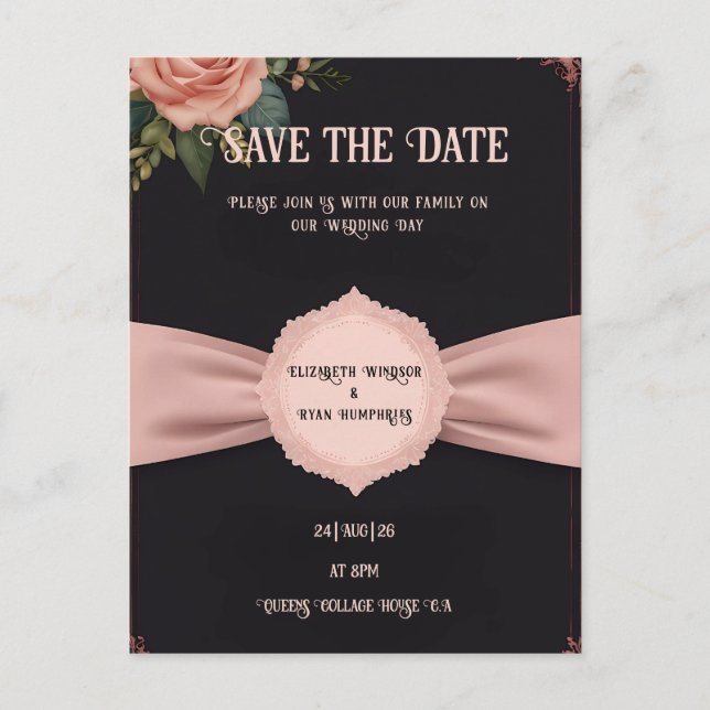 Pink Wedding Invitation Postcard (Front)
