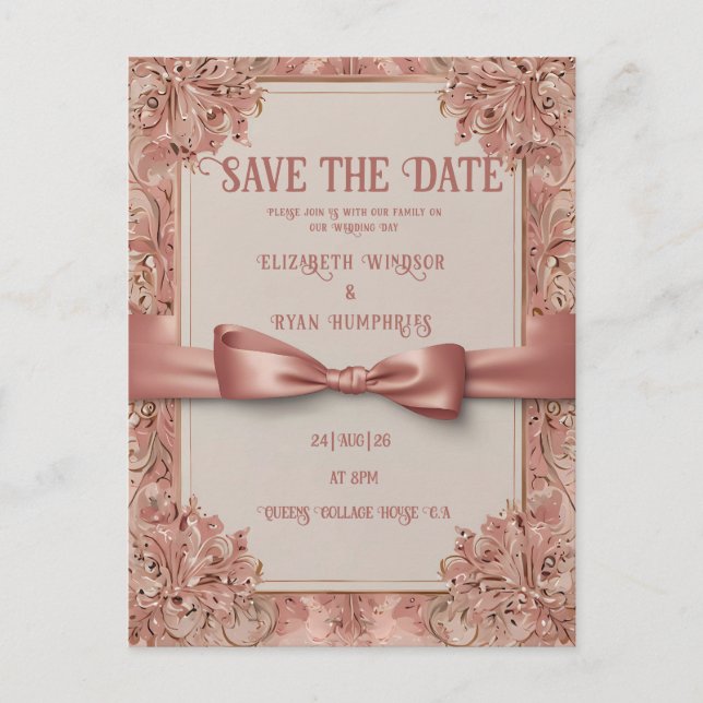 Pink Wedding Invitation Postcard (Front)
