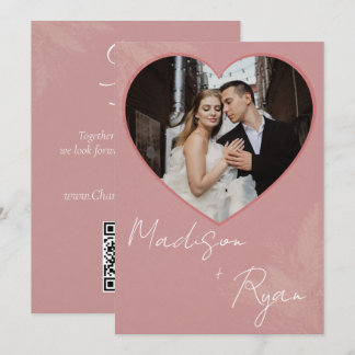 Pink Wedding Invitation with Photo and QR Code