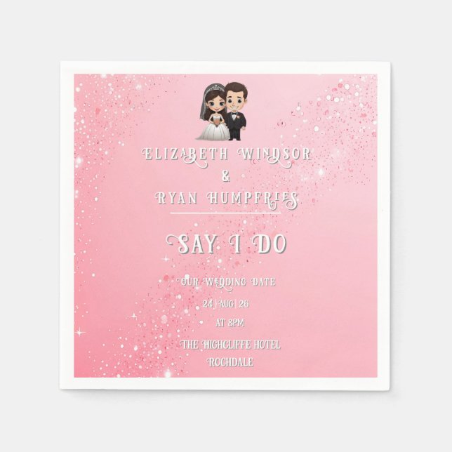 Pink Wedding Invitations with Diamond Sparkles Napkin (Front)