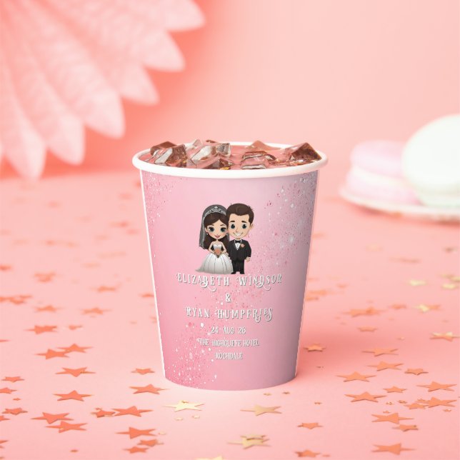 Pink Wedding Invitations with Diamond Sparkles Paper Cups (Insitu)