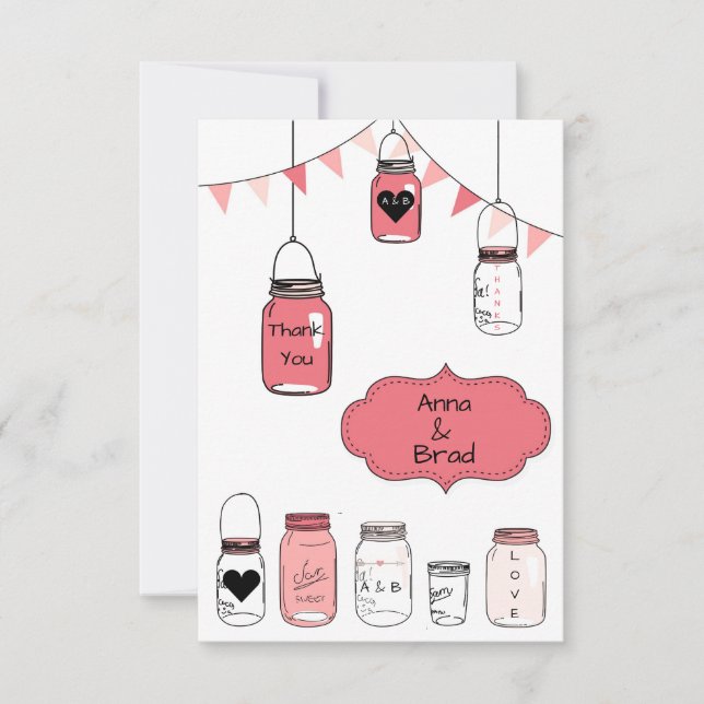 Pink Wedding Jars - 3x5 Thank You Invitation (Front)
