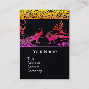 PINK WEDDING LOVE BIRDS MONOGRAM Black Paper Business Card