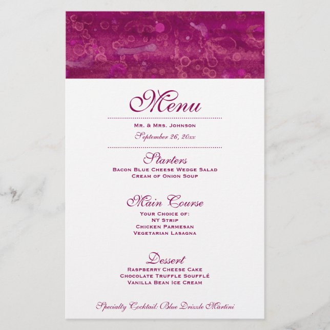 Pink Wedding Menu (Front)