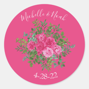 Pink Wedding Modern Floral Classic Round Sticker
