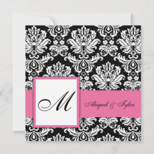 Pink Wedding Monogram Damask Invitation