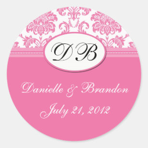 Pink Wedding Monogram Damask Seal