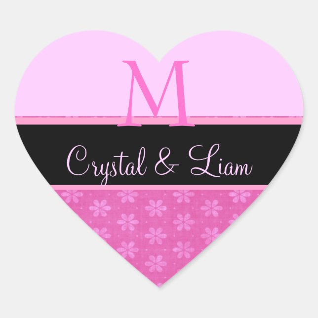 Pink Wedding Monogram Heart Sticker (Front)