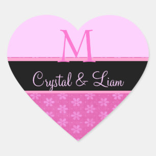 Pink Wedding Monogram Heart Sticker