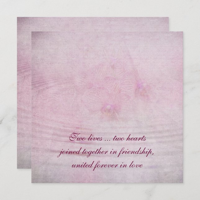 pink wedding orchid bouquet with ripples invitation (Front/Back)