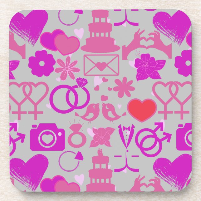 Pink Wedding ornaments pattern 03 Grey BG Coaster (Front)
