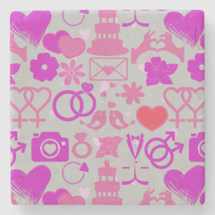 Pink Wedding ornaments pattern 03 Grey BG Stone Coaster