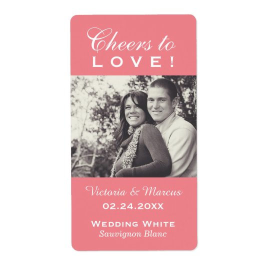 Pink Wedding Photo Wine Bottle Favour Labels