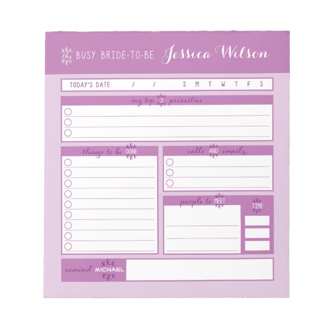 Pink Wedding Planning Notepad (Front)