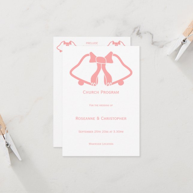 Pink Wedding Program Bells And Ribbon (Front/Back In Situ)