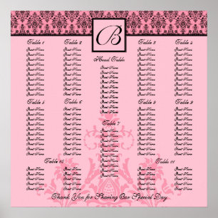 Pink Wedding Reception Seating Chart - Square