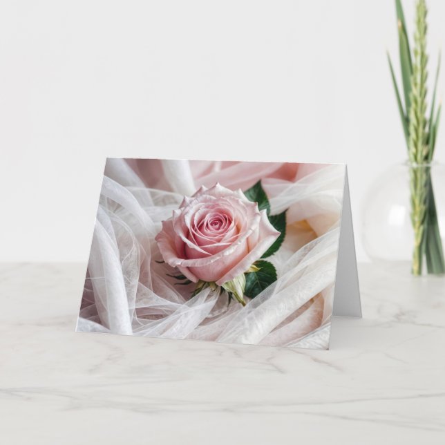 Pink Wedding Rose Congratulations Card (Front)