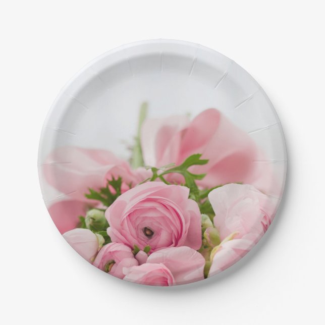 Pink Wedding Roses Paper Plate (Front)