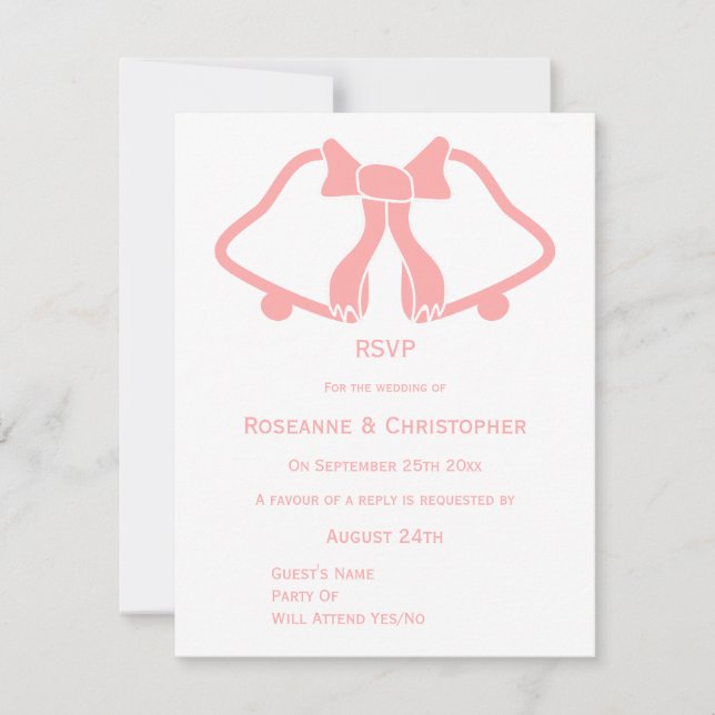 Pink Wedding RSVP Card Bells And Ribbon (Front)