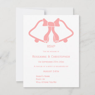 Pink Wedding RSVP Card Bells And Ribbon