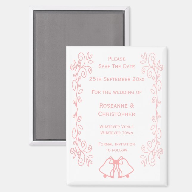 Pink Wedding Save The Date Magnet Bells (Front/Back)