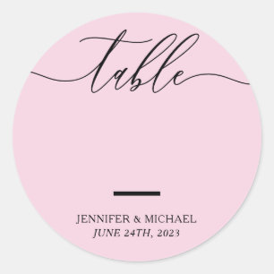 Pink Wedding Seating Script Table Number Classic Round Sticker