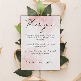 Pink wedding thank you card