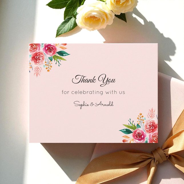 Pink Wedding Thank You Floral Note Card (Creator Uploaded)