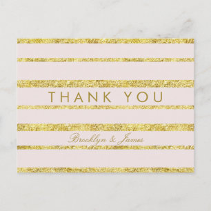 Pink Wedding Thank You Postcards Gold Foil Effect