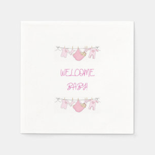 Pink Welcome Baby Cute Simple Baby Shower Napkin
