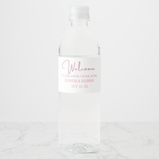 Pink Welcome Lettering Custom Wedding Water Bottle Label (Front)