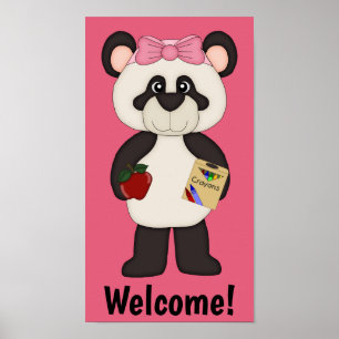 Pink Welcome School Girl Panda Poster